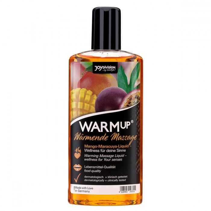 Разогревающее массажное масло с потрясающим тропическим ароматом манго и маракуйя. Нанесите его на кожу массирующими движениями, а затем подуйте - почувствуйте приятное, возбуждающее тепло.<br><br> Стимулируйте согревающим эротическим массажем самые чувствительные участки его/её тела, масло съедобное - вы можете абсолютно безопасно и с удовольствием слизывать его с тела вашего партнера! Легко смывается водой, дерматологически и клинически протестировано.