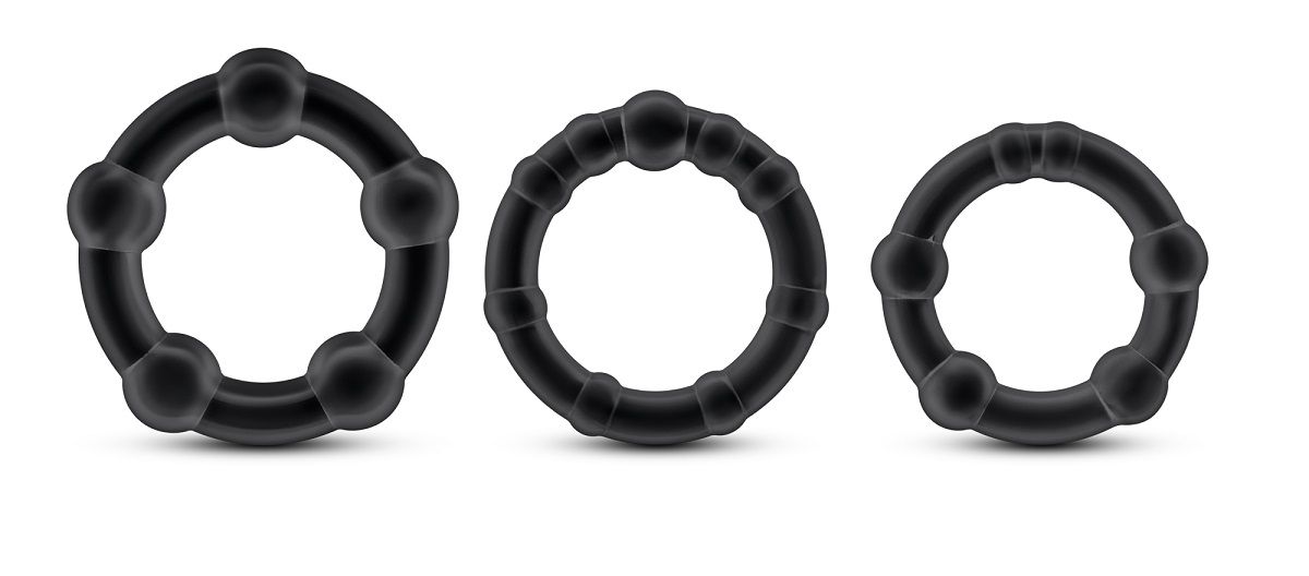 Набор из 3 чёрных эрекционных колец Stay Hard Beaded Cockrings. Диаметр колец - 3,8, 3,3 и 3,1 см.