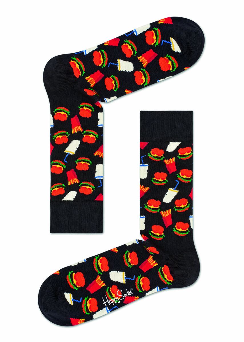 Черные носки унисекс Hamburger Sock с гамбургерами и содовой.