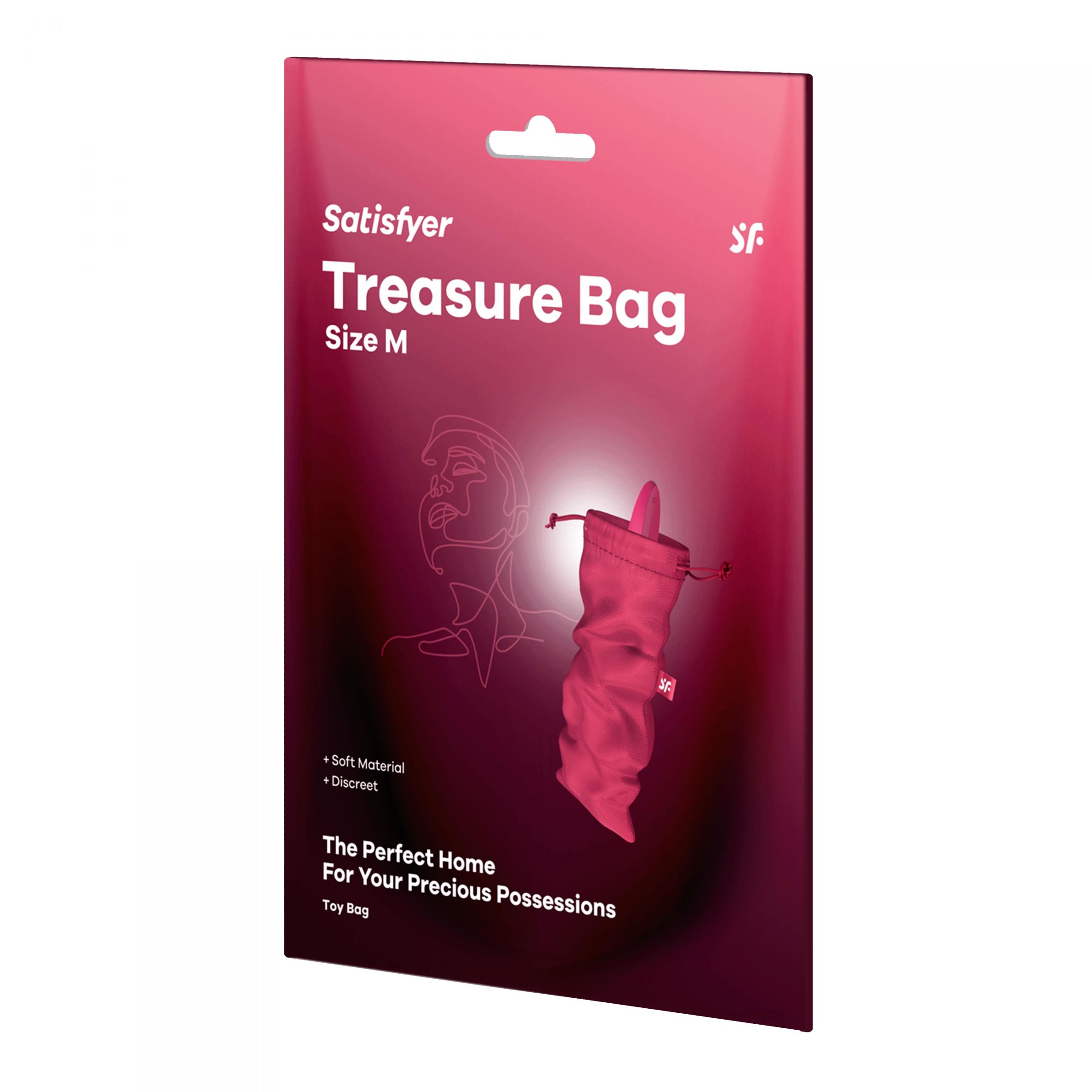 Satisfyer Treasure Bag – специализированный мешочек для хранения девайсов. Данный мешочек сделан из прочного материала, который долго и качественно прослужит вложенным в него изделиям. Материал: нейлон, полиэстер, полипропилен. Размеры - 24х12 см.