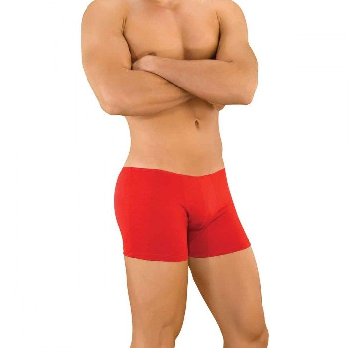 Красные удлиненные боксеры для мужчин из гладкой, тянущейся ткани, с низкой посадкой.