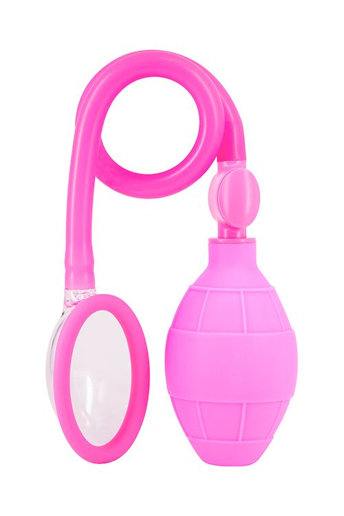 Розовая помпа для клитора CLIT PUMP. Оснащена грушей для откачки воздуха и создания вакуума под чашей.  Размер чаши - 6,5 х 5,5 см.