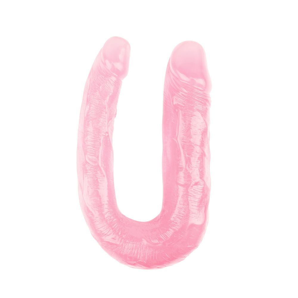 Розовый U-образный фаллоимитатор 13 Inch Dildo. Упругий, с богатым рельефом поверхности. Диаметр стволов - 3,4 и 2,5 см.