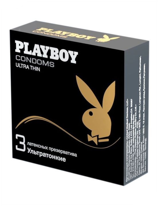Бренду Playboy уже более 60 лет, за это время он стал культовым на всех континентах нашей планеты и является мировым трендом и по сей день. В 2009 году торговым домом Хью Хефнера была запущена линейка люксовых презервативов под брендом Playboy. <br><br>  Во всем мире презервативы Playboy имеют одинаковый для всех стран дизайн упаковки, который отвечает требованиям рынка 21 века — стильный, приятный, качественный и дорогой. И, конечно же, с неизменной эмблемой бренда — фирменным кроликом.<br><br>  Каждый вид имеет свой индивидуальный цвет тиснения кролика на упаковке, что значительно упрощает запоминание своего вида презерватива. Презервативы Playboy Ultra Thin — это ультратонкие презервативы классической формы. В упаковке - 3 шт.<br> Номинальная ширина - 52 мм.<br> Толщина стенки - 0,05 мм.