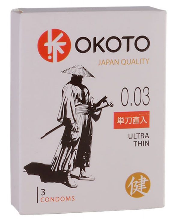 Презервативы ультратонкие OKOTO Ultra Thin. В упаковке - 3 шт.<br> Номинальная ширина - 52 мм.<br> Толщина стенки - 0,04 мм.