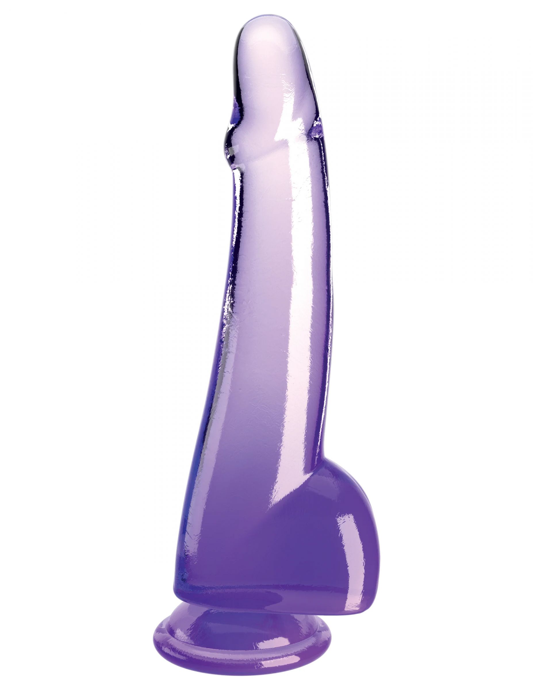 Фиолетовый фаллоимитатор с мошонкой на присоске 10’’ Cock with Balls. Рабочая длина - 19 см.