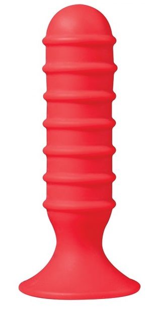 Анальный плаг из гигиеничного силикона красного цвета. Имеет ограничительное основание - присоску, ствол покрыт объемными кольцами для выраженного массажа. Рабочая длина - 13 см.