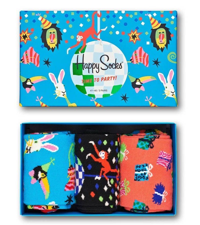 Подарочный набор носков Happy Birthday Party Animal Gift Box. В наборе 3 пары с разными принтами.