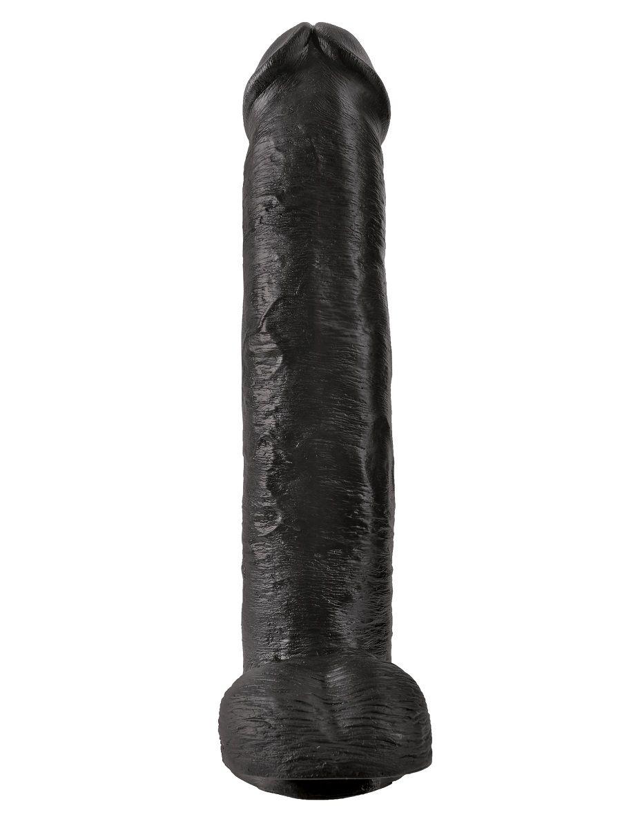 Фаллоимитатор-гигант 15  Cock with Balls. В основании надёжная присоска для фиксации на плоскости. Рабочая длина - 34,3 см.