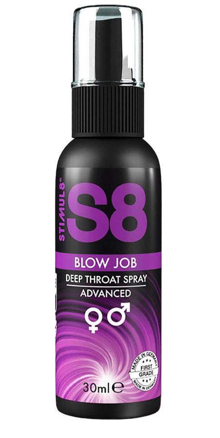 S8 Deep Throat Spray — инновационный спрей на водной основе с освежающим мятным вкусом. Этот специально разработанный спрей предназначен для улучшения вашего орального опыта путем снижения чувствительности вашего горла для более глубокого и приятного минета. <br><br>  Ключевым ингредиентом является лаурет-9, который мягко обезболивает горло, обеспечивая больший комфорт во время оральной стимуляции. С этим спреем вы можете исследовать новые глубины удовольствия и поднять свои интимные моменты до захватывающих новых высот.<br><br>  Использовать спрей для глубокого горла S8 очень просто. Просто нанесите 1-3 спрея прямо в горло и дайте спрею подействовать. Побалуйте себя дразнящим мятным вкусом спрея S8 Deep Throat Spray и испытайте более удовлетворяющий и приятный оральный контакт.
