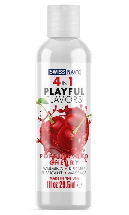 4-в-1 Playful Flavors - игривое удовольствие во всех его проявлениях! Съедобный массажный гель с согревающим эффектом, дарящий непревзойденное скольжение. Подходит для эротического массажа и в качестве лубриканта, в том числе для орального секса. <br><br> Poppin Wild Cherry обладает прекрасным вкусом и насыщенным ароматом вишни, чтобы соблазнить ваши чувства и вкусовые рецепторы! Потрите или подуйте на место нанесения, чтобы высвободить манящее тепло. Или насладитесь вкусом, добавив гель в массаж или используйте в качестве смазки. Poppin Wild Cherry 4-in-1 Playful Flavors очаровывает и пробуждает все ваши чувства! <br><br> Playful Flavors - это смазка для вашего образа жизни. От игривой прелюдии до сюрреалистического секса, 4-в-1 Playful Flavors позволяет легко добавить больше игры в вашу личную жизнь.