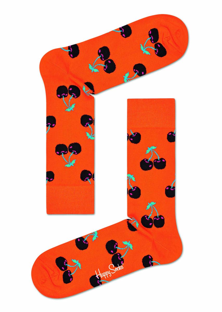 Оранжевые носки унисекс Cherry Sock с вишенками.