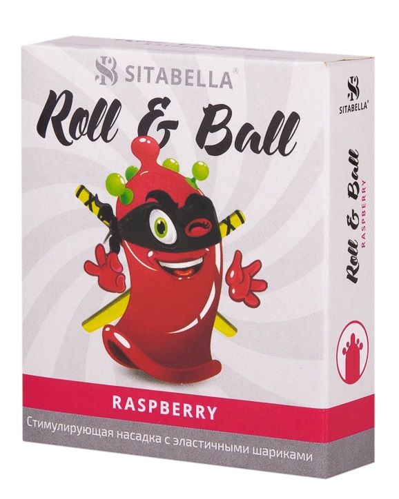 Roll & Ball – прозрачная красная стимулирующая насадка в виде презерватива с накопителем цилиндрической формы и пятью эластичными желтыми шариками. Насадка покрыта силиконовой смазкой с ароматом малины, которая обеспечивает легкое и комфортное скольжение.