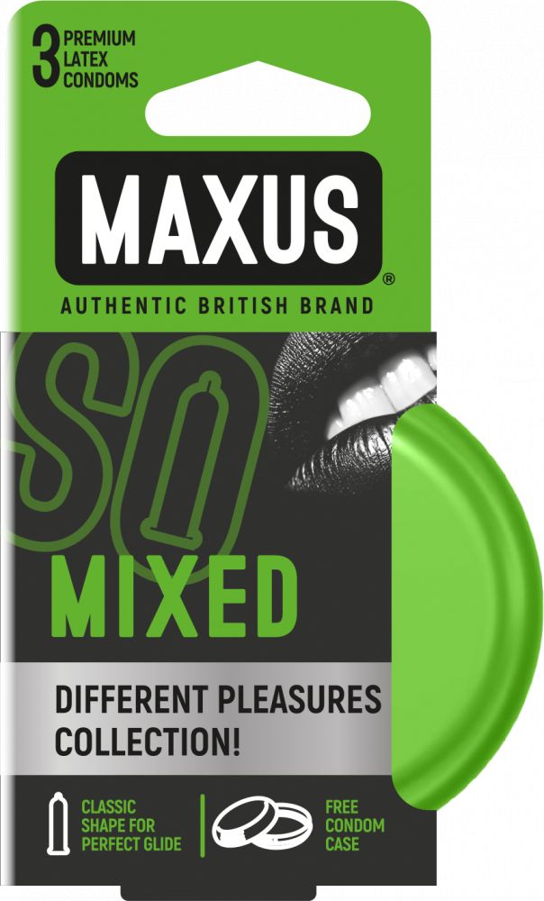 Презервативы MAXUS - это новая и интересная концепция привычных для всех презервативов. Упаковка выполнена не из картона, а из прочного металла, чтобы вы всегда были уверены, что презерватив цел и невредим. Презервативы изготовлены из ультра мягкого латекса с обильной смазкой для максимального удовольствия. В набор Mixed входят: 1 классический презерватив MAXUS So Classic, 1 тонкий презерватив MAXUS So Sensitive, 1 контурный презерватив с точками и ребрами MAXUS So Special. В упаковке - 3 шт.
