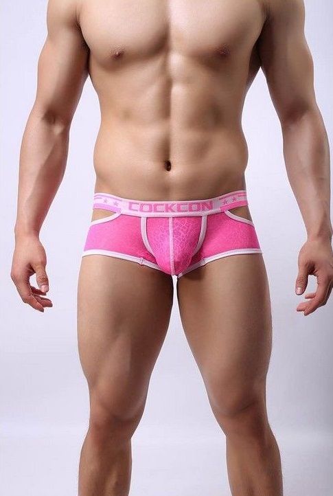Розовые мужские трусы-хипсы Cockon X Lace Boxer с вырезами.