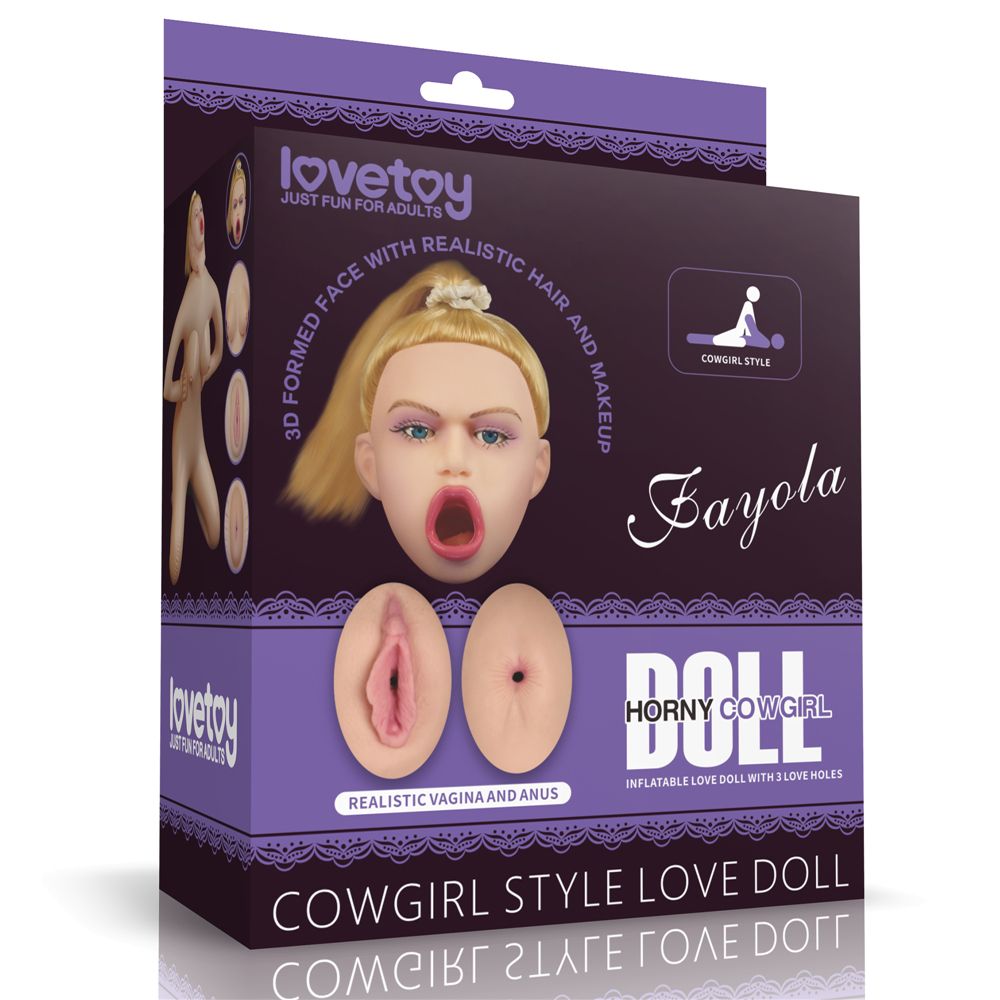Надувная кукла в натуральную величину с 3d-детализированным лицом, сжимаемой мягкой грудью, сексуальным ртом, вагинальными и анальными входами в позе наездницы. Высота куклы - 93 см.