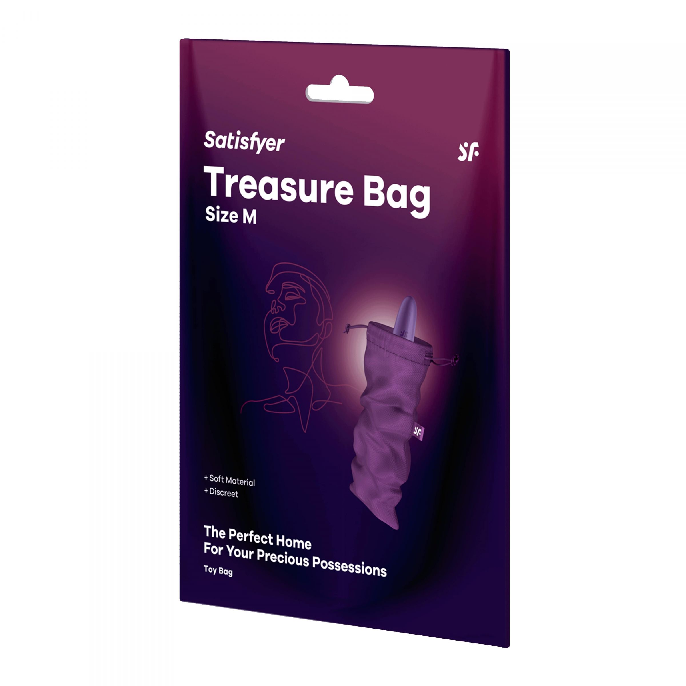 Satisfyer Treasure Bag – специализированный мешочек для хранения девайсов. Данный мешочек сделан из прочного материала, который долго и качественно прослужит вложенным в него изделиям. Материал: нейлон, полиэстер, полипропилен. Размеры - 24х12 см.