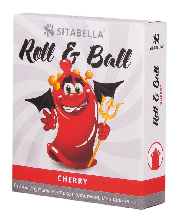 Roll & Ball – прозрачная красная стимулирующая насадка в виде презерватива с накопителем цилиндрической формы и пятью эластичными желтыми шариками. Насадка покрыта силиконовой смазкой с ароматом вишни, которая обеспечивает легкое и комфортное скольжение.