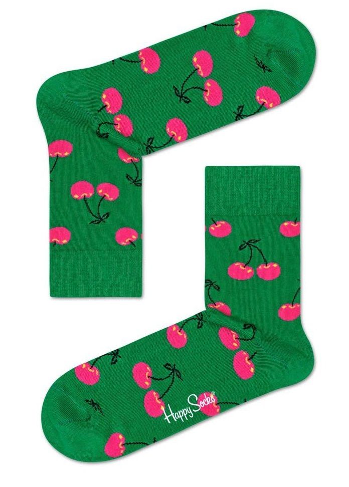 Зеленые носки унисекс Cherry Half Crew Sock с вишенками.