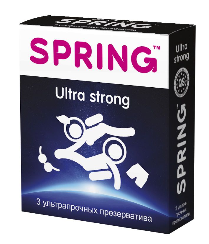 Ультрапрочные презервативы SPRING ULTRA STRONG. Качество продукции соответствует самым высоким мировым стандартам безопасности и надёжности, производство размещено на ведущих производственных площадках мира. В упаковке - 3 шт.<br> Толщина стенки - 0,085 мм.
