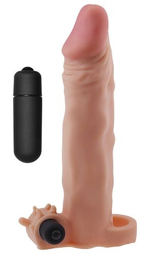 Реалистичная насадка на пенис с вибрацией и подхватом. Прирост длины - 5 см.