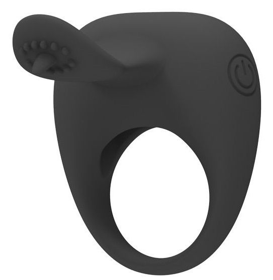 Чёрное эрекционное кольцо с вибрацией и клиторальным язычком. Батарейки в комплекте (3 х LR41),<br> Внутренний диаметр - 3,1 см.<br> Ширина - 5 см.