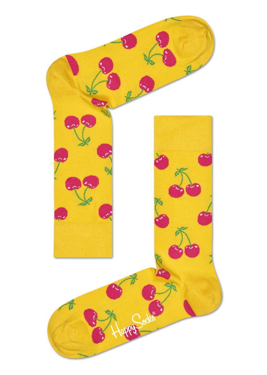 Желтые носки унисекс Cherry Sock с вишенками.