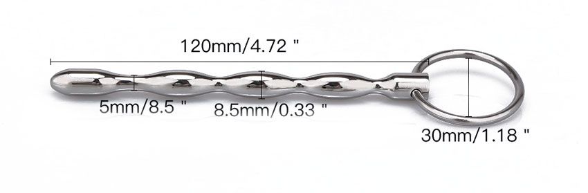 Уретральный катетер для стимуляции уретрального канала. Мужской катетер изготовлен из высококачественной медицинской стали, имеет рельефную структуру. Рабочая длина - 11,5 см.<br> Минимальный диаметр - 0,5 см.