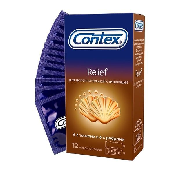Вы любите презервативы с рельефной поверхностью? Возьмите презервативы Contex Relief. В упаковке находятся 6 презервативов с ребристой поверхностью и 6 презервативов с точечной поверхностью. Вы всегда сможете выбрать между точками и ребрышками в соответствии с вашим настроением и желанием. В упаковке - 12 шт.<br> Ширина - 52 мм.<br> Толщина стенки - 0,06 мм.