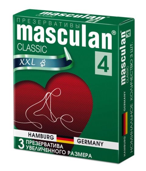 Masculan знает, что костюм должен сидеть по фигуре, поэтому специально для крупных мужчин созданы презервативы XXL, чтобы ничего не жало и не давило. Классические презервативы увеличенного размера сделают сексуальное приключение комфортным и безопасным. Иногда размер имеет значение, а правильно подобранный размер – залог безопасности. Чтобы ничто не отвлекало от самых прекрасных моментов любви, выбирайте Masculan.  Толщина - 0,05 мм.<br> Номинальная ширина - 54 мм. В упаковке - 3 шт.