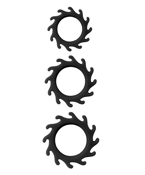 Набор из 3 эрекционных колец MENZSTUFF BUZZ SAW COCK RING SET. Диаметр колец - 3,2, 3,7 и 4,2 см.