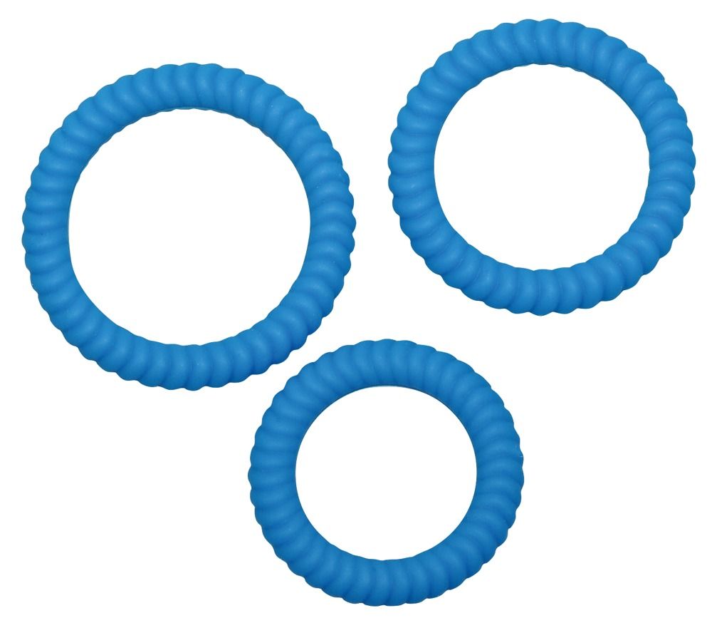 Набор из трех эрекционных колец, которые можно использовать отдельно друг от друга, а можно комбинировать, подбирая наиболее подходящий вариант. Диаметр колец - 2,6, 3 и 3,5 см.