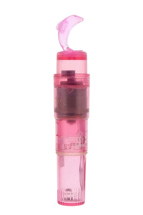 Розовая виброракета VIBE ALIVE DOLPHIN MINI MASSAGER. Имеет мягкого дельфинчика на кончика, который неистово вибрирует при включении игрушки. Водонепроницаемая.