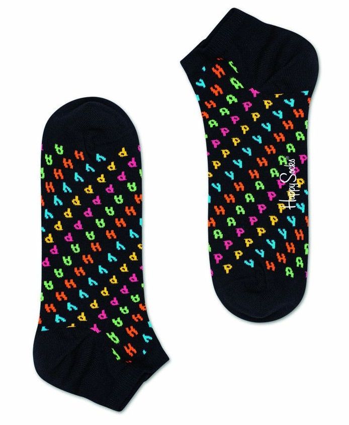 Низкие носки унисекс Happy Low Sock с цветными надписями.
