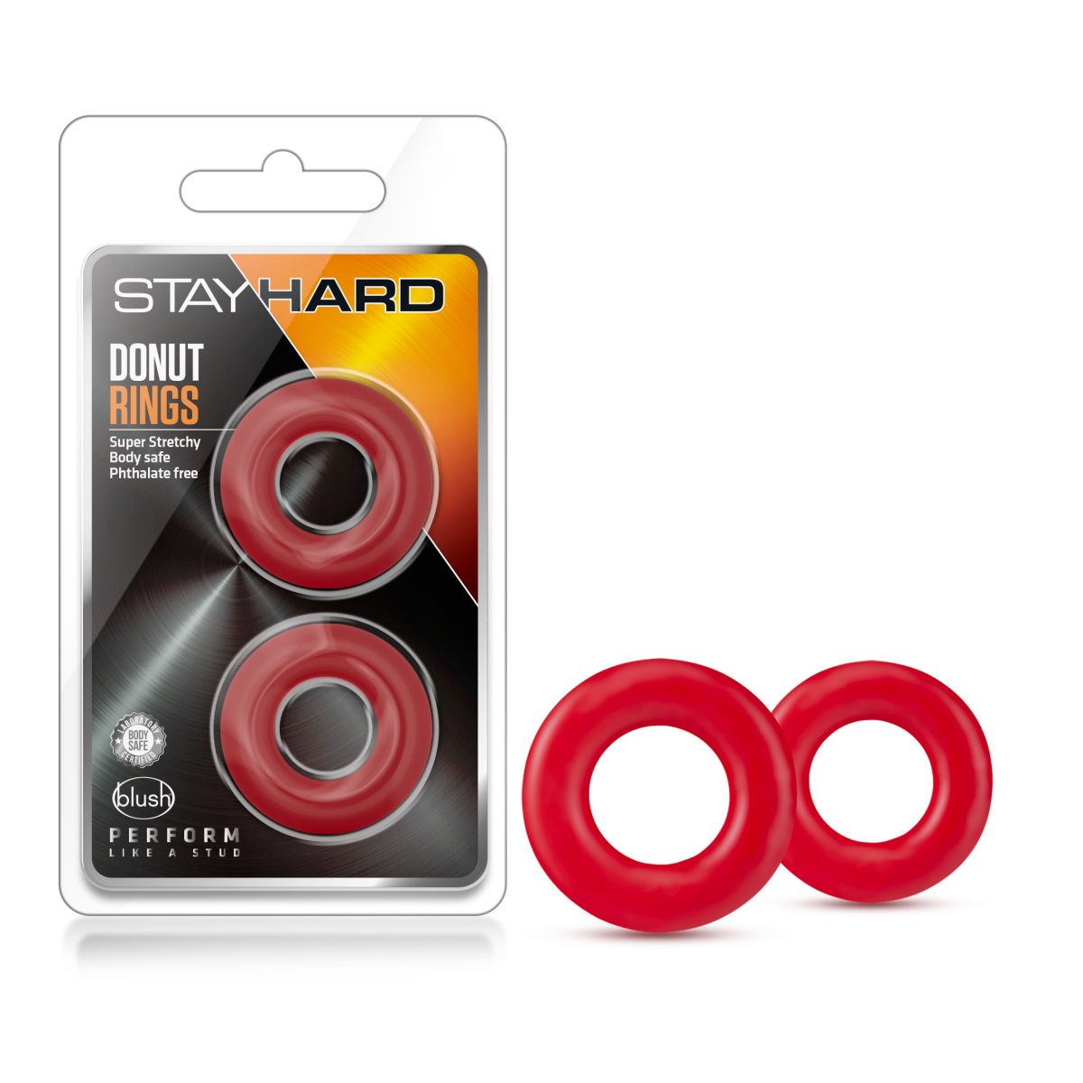 Набор из 2 красных эрекционных колец Stay Hard Donut Rings. Внутренний диаметр - 1,7 см.