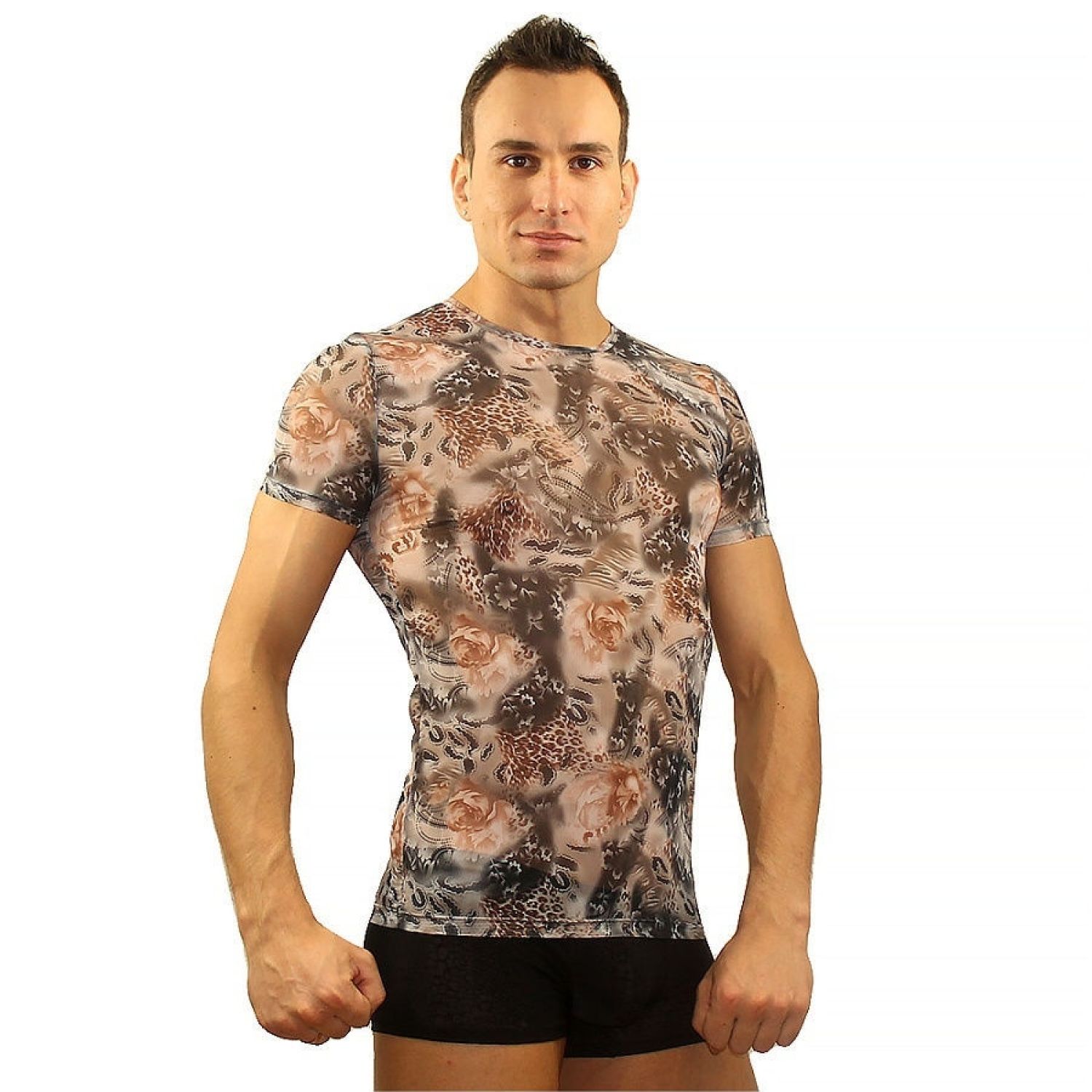 Облегающая серая мужская футболка Leopard с принтом/