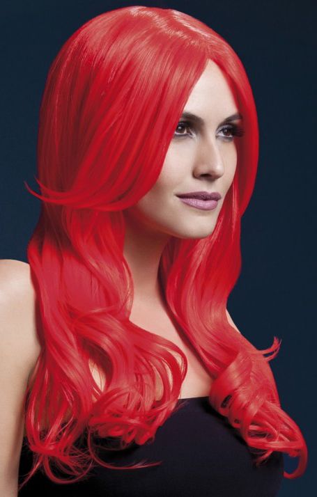 Красный парик с длинной челкой Khloe.