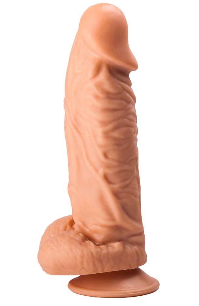 Это невероятная секс-игрушка для ценительниц внушительных размеров члена. Изделие имеет реалистичный внешний вид: текстурированная выпуклыми венами поверхность, ярко выраженная головка и крупная мошонка в целом выглядят в точности, как настоящий пенис мужчины.<br><br>   Секс-игрушка имеет удобную присоску в своем основании, что позволяет ее хозяйке прикрепить аксессуар к любой поверхности (например, к столу).  Рабочая длина - 16,5 см.