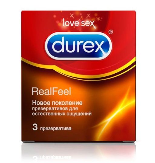 Презервативы Durex RealFeel дарят наиболее естественные ощущения - эффект «кожа к коже». Изготовлены из усовершенствованного синтетического латекса. Специальная анатомическая форма  Easy-on  (легкость надевания). С накопителем, в смазке.  Ширина - 56 мм.<br> В упаковке - 3 шт.