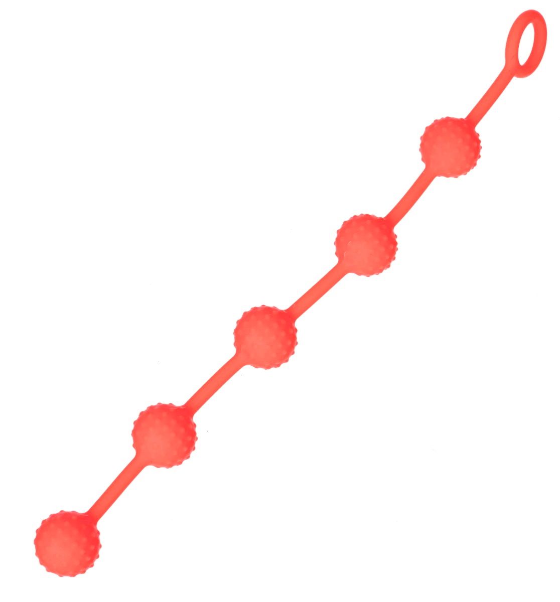 Красная анальная цепочка с кольцом. Пять шариков подарят чувственные ласки ануса.