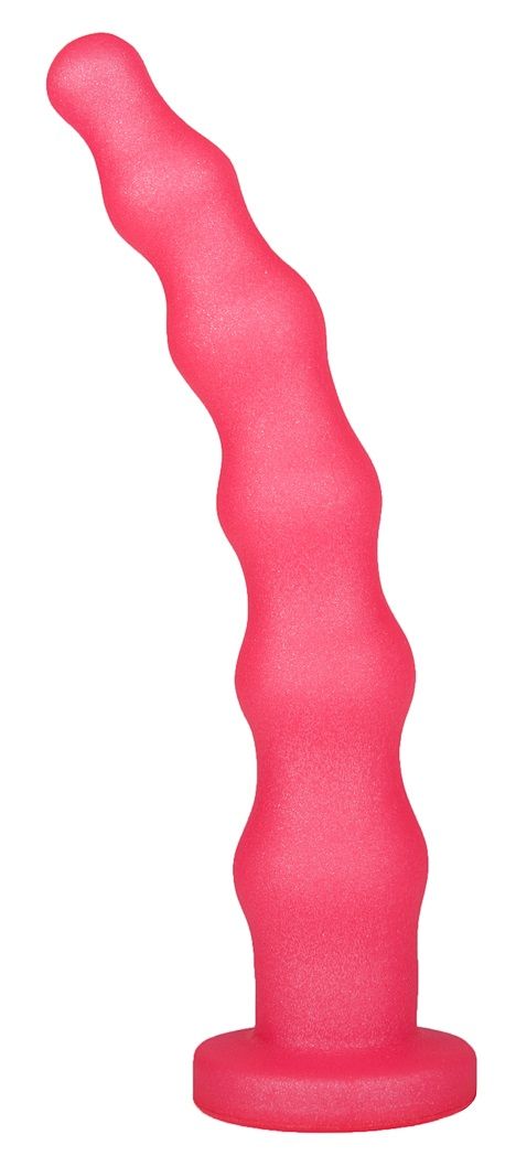 Розовый гелевый анальный стимулятор. Форма в виде шариков. Материал эластичный, в меру жесткий, но упругий.