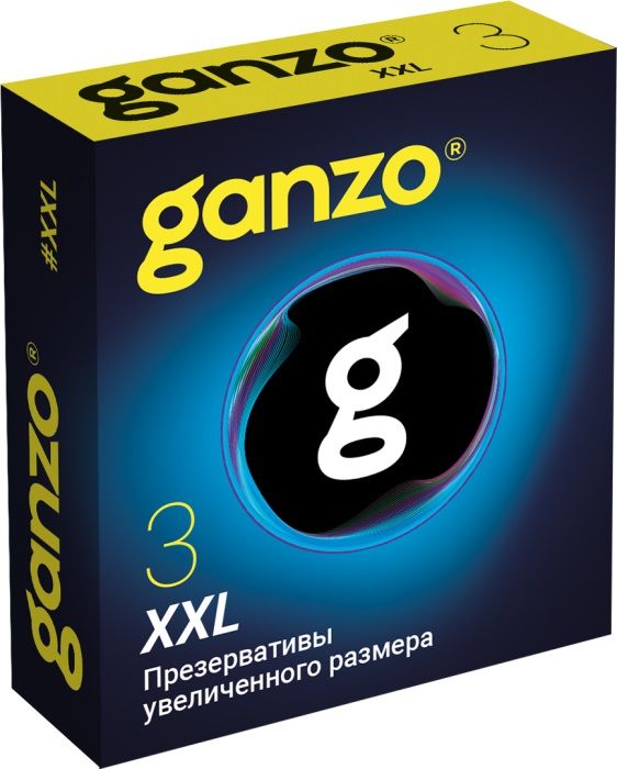 Презервативы увеличенного размера Ganzo XXL, из натурального латекса, цилиндрической формы, с накопителем и силиконовой смазкой. Номинальная ширина - 55 мм.<br> Толщина стенки - 0,06 мм.<br> В упаковке - 3 шт.