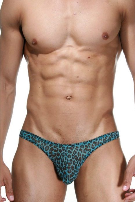 Тонкие полупрозрачные классической формы тонги для мужчин из материала расцветки голубой леопард.