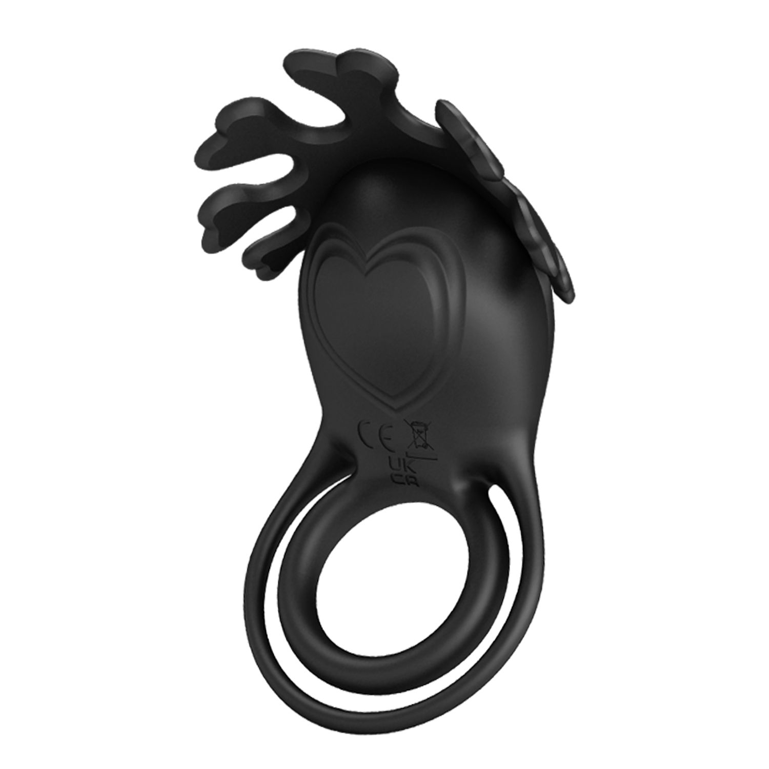 Черное эрекционное кольцо с вибрацией Ruben. С кольцом для подхвата мошонки. 7 режимов вибрации. Диаметр колец - 4 и 5,3 см.