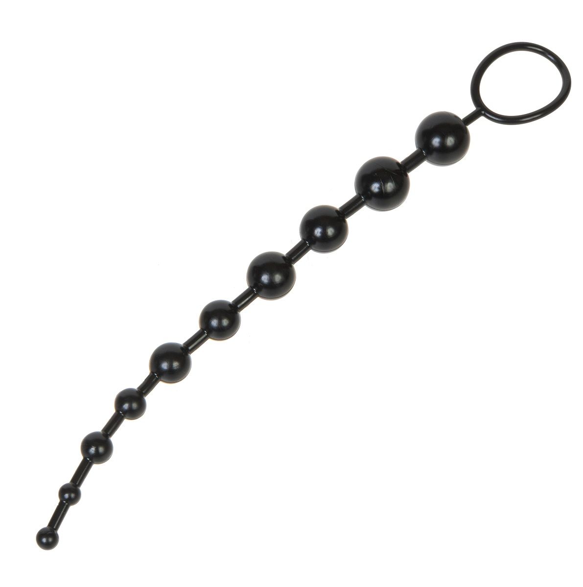 Черная анальная цепочка с кольцом. 10 шариков - от совсем крохи до большого - подарят чувственные ласки ануса.