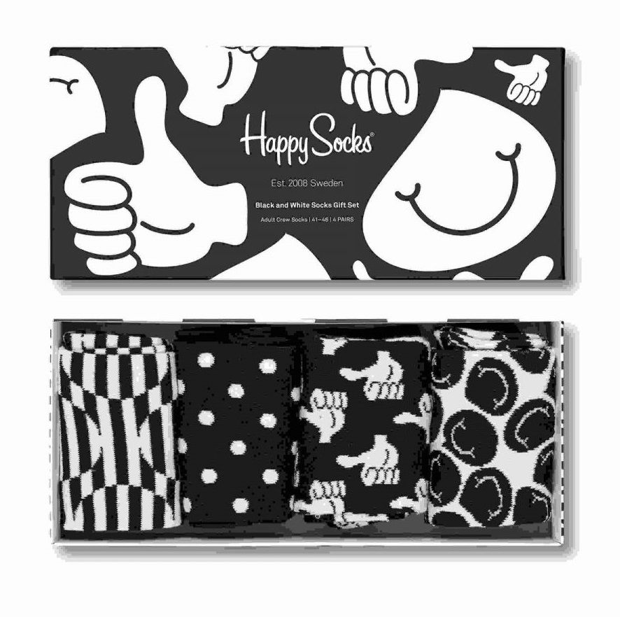 Подарочный набор черно-белых носков 4-Pack Black and White Socks Gift Set. В наборе 4 пары с разными принтами.
