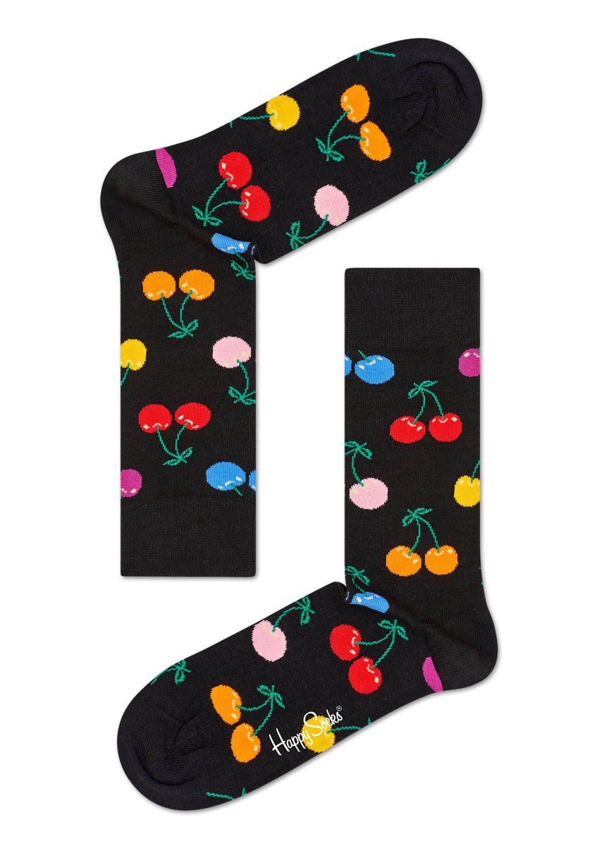 Черные носки унисекс Cherry Sock с разноцветными вишенками.