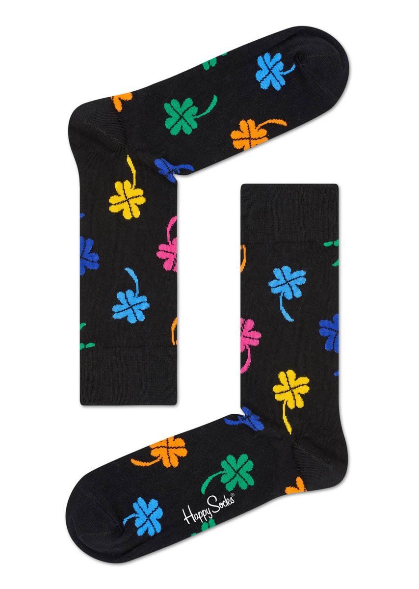 Черные носки унисекс Big Luck Sock с четырехлистными цветными клеверами.