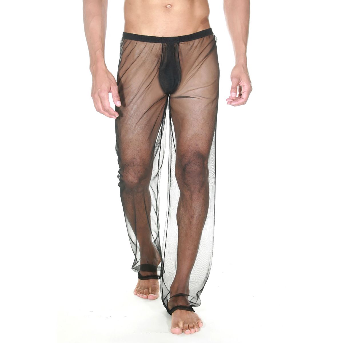 Прозрачные мужские брюки со свободной посадкой и закрытой интимной зоной. Подобные брюки станут отличным дополнением к любому образу и разнообразят вашу интимную жизнь.