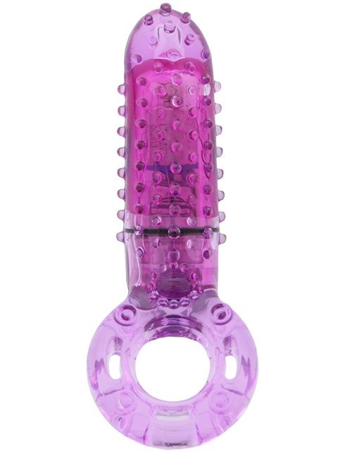 Фиолетовое эрекционное кольцо с вибрацией и пальчиком OYEAH PURPLE.  Батарейки в комплекте (3хAG13),